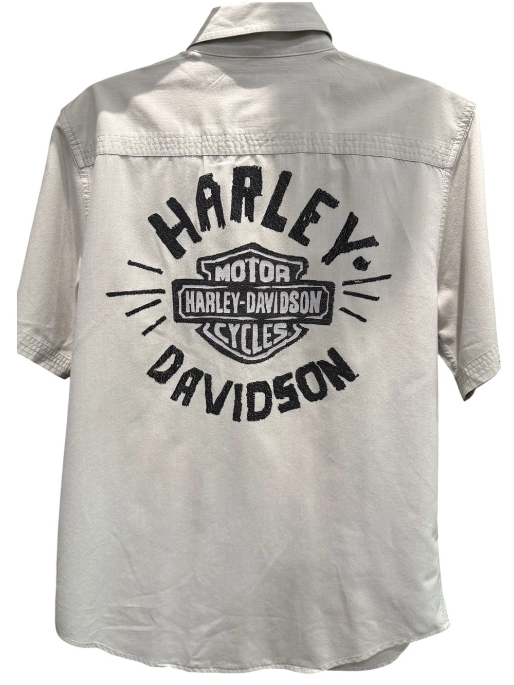 Harley-Davidson Light Gray Short Sleeve Button-Down Shirt with Black Logo Medium